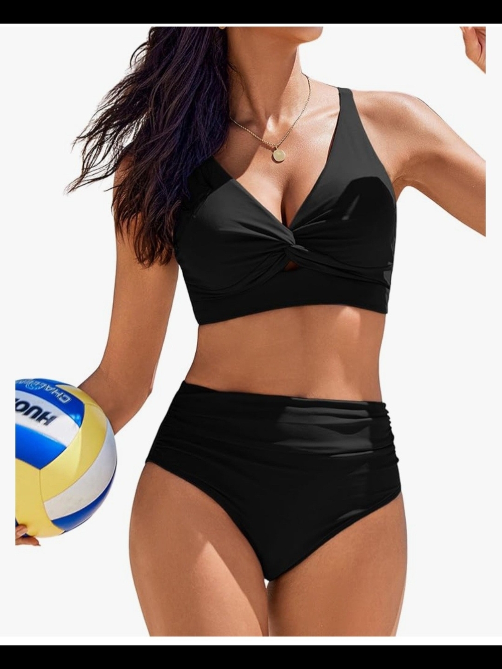 Black Twist-Front High-Waist Bikini Set
